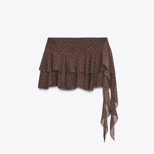 Zara Brown Mini Ruffle Skort with Polka Dots